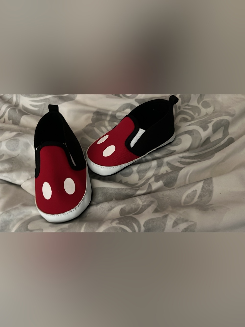 Kids Mickey Mouse Slip-On Shoes in Red, Black & White